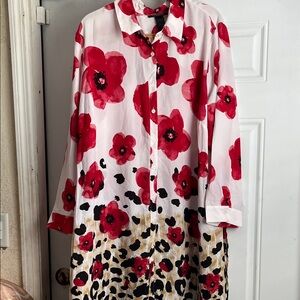 Ashley Stewart Red Floral and Leopard Print Dress